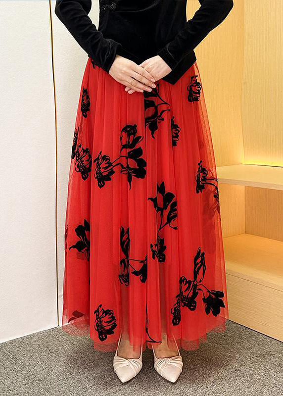 Jupe longue rouge élégante en tulle léger pour femme - EasyApparels