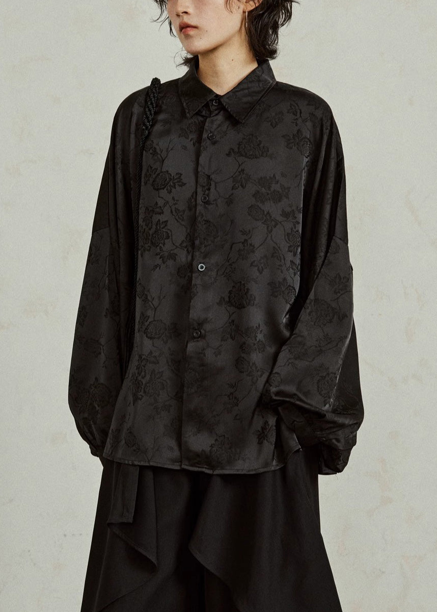 Chemises en soie lisse à boutons sombres Hiver - EasyApparels