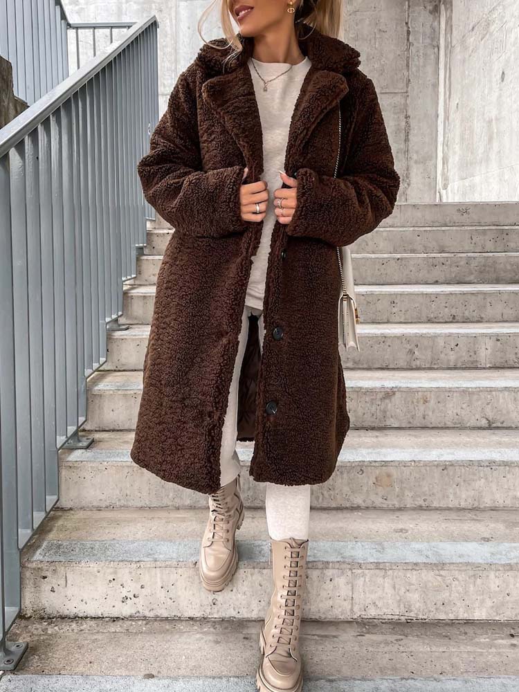 Manteau femme col en fausse fourrure élégant