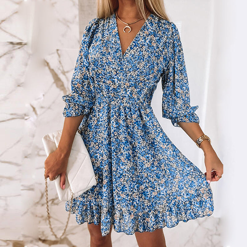 Robe Femme Florale Manches Bouffantes Chic