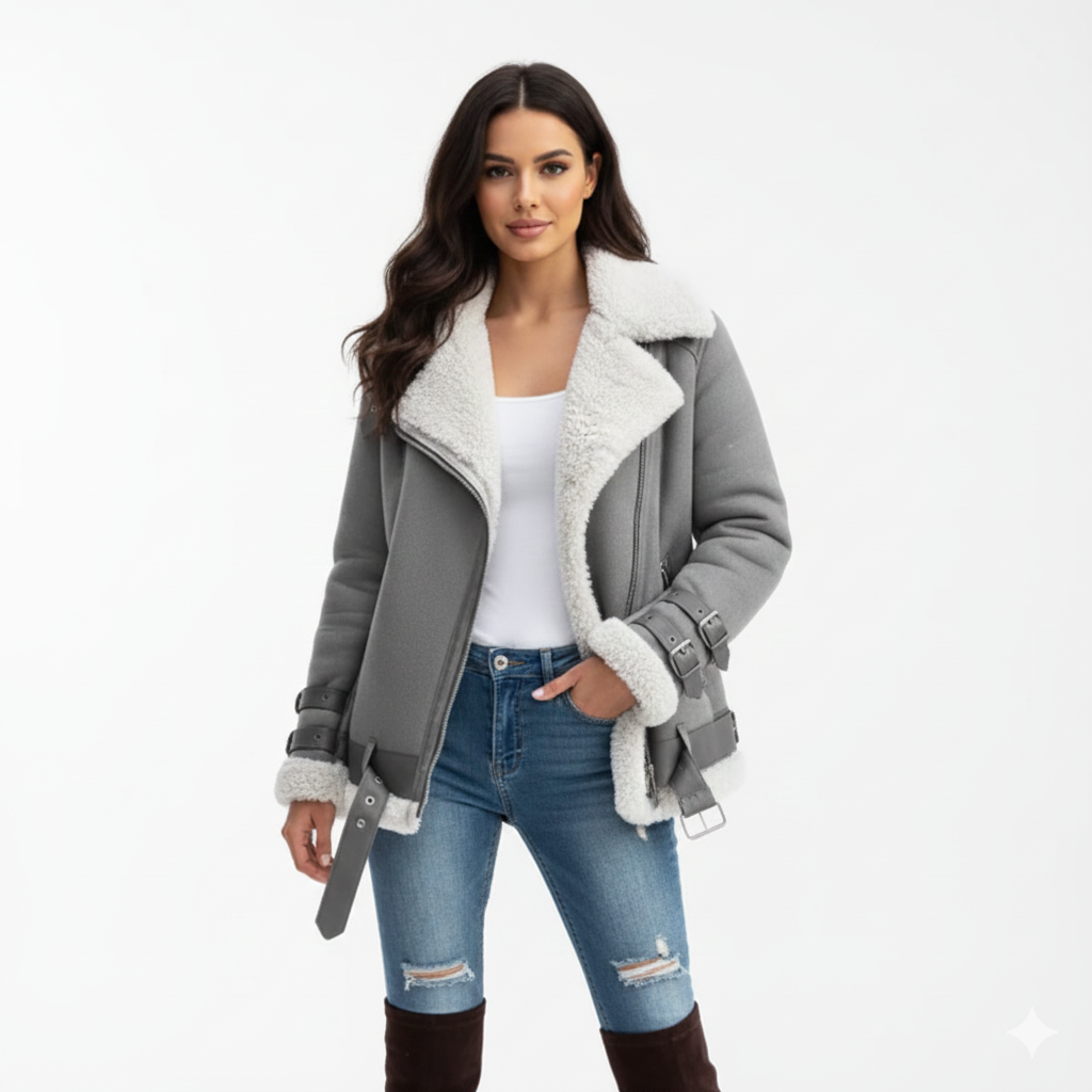 Veste Moto Hiver Féminine en Laine Chaud et Élégante
