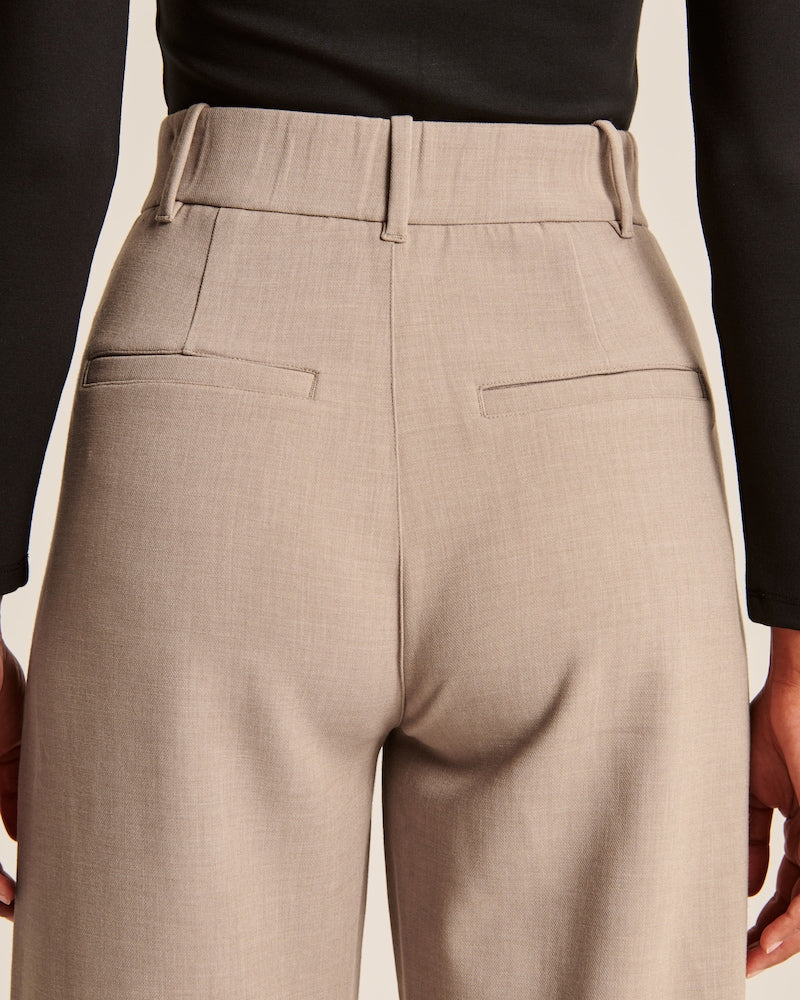 Pantalon Large Taille Haute en Beige pour Femmes