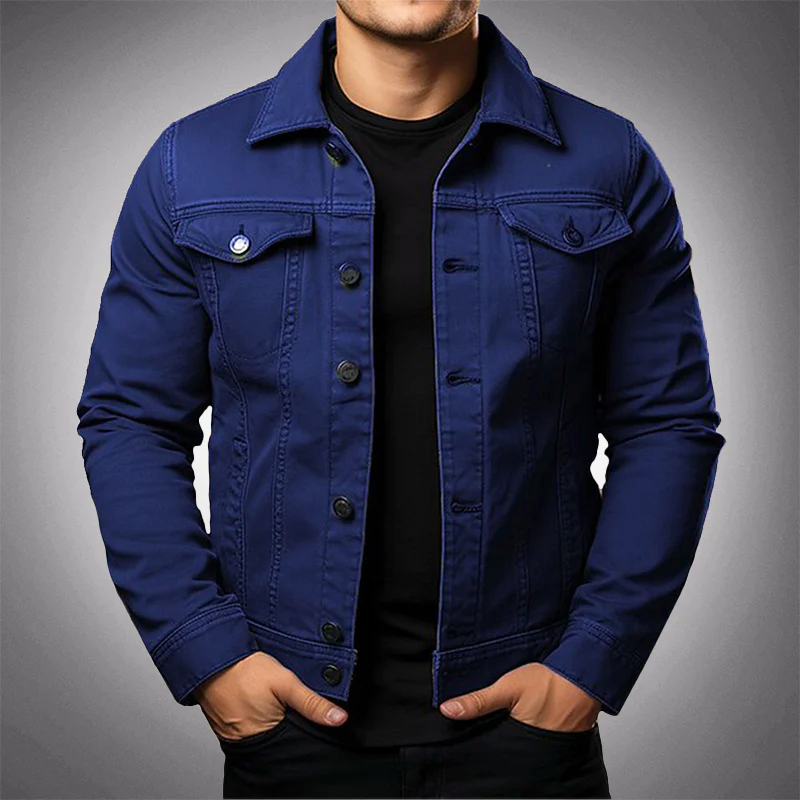 Veste denim homme verte décontractée avec poches et fermeture éclair