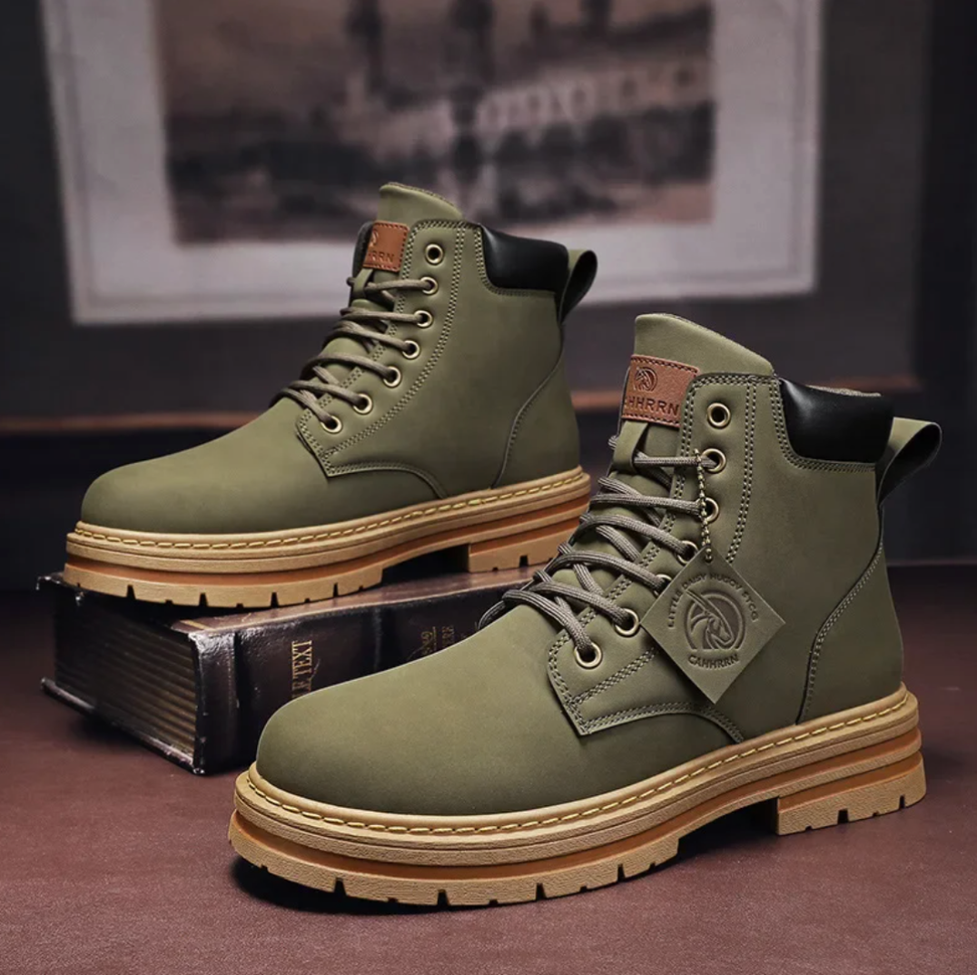 Bottines Homme Cuir Lacets Tige Haute Semelle Épaisse