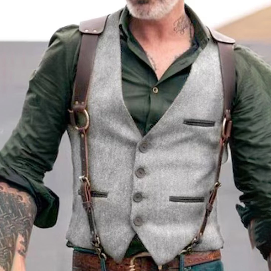 Gilet Homme Tweed Brun Élégant