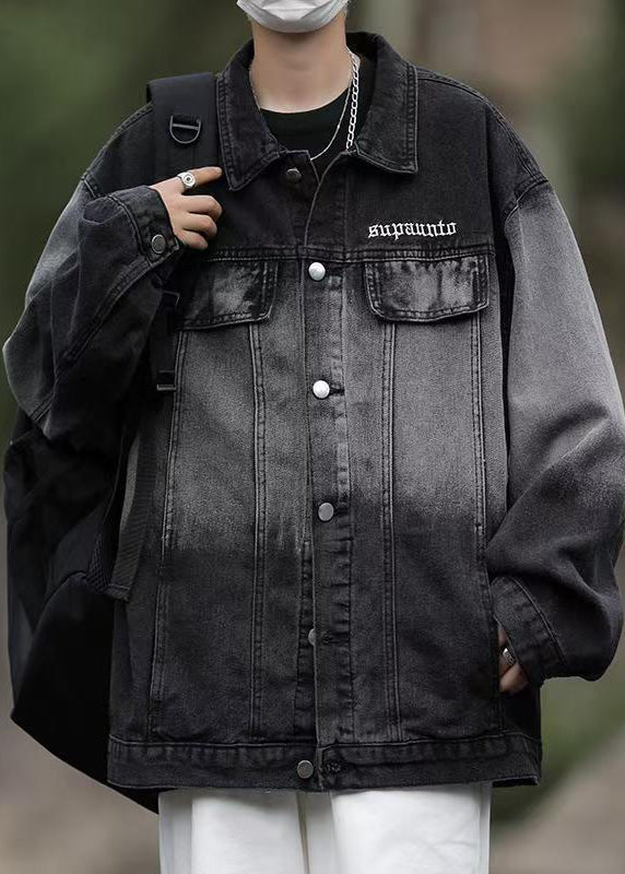 Denim Homme Veste Noir Dégradé Élargie Printemps - EasyApparels