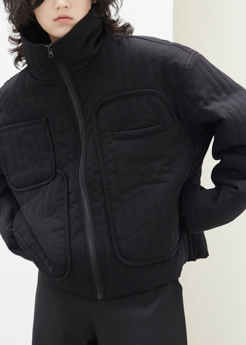 Parka longue noire épaisse avec capuchon et poches fermées pour hiver - EasyApparels