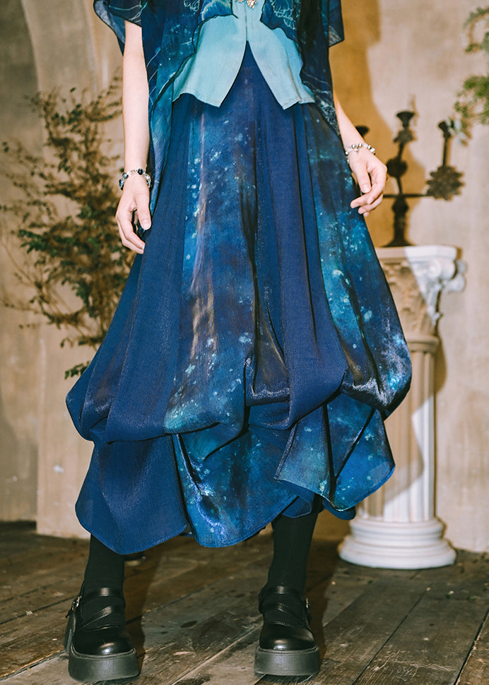 Robe longue décontractée en coton imprimé bleu été - EasyApparels