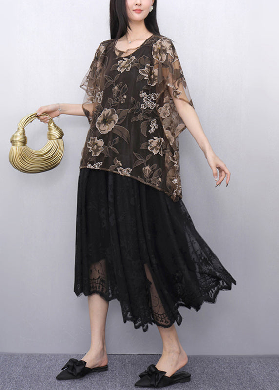 Robe deux pièces légère en tulle brun pour femme - EasyApparels