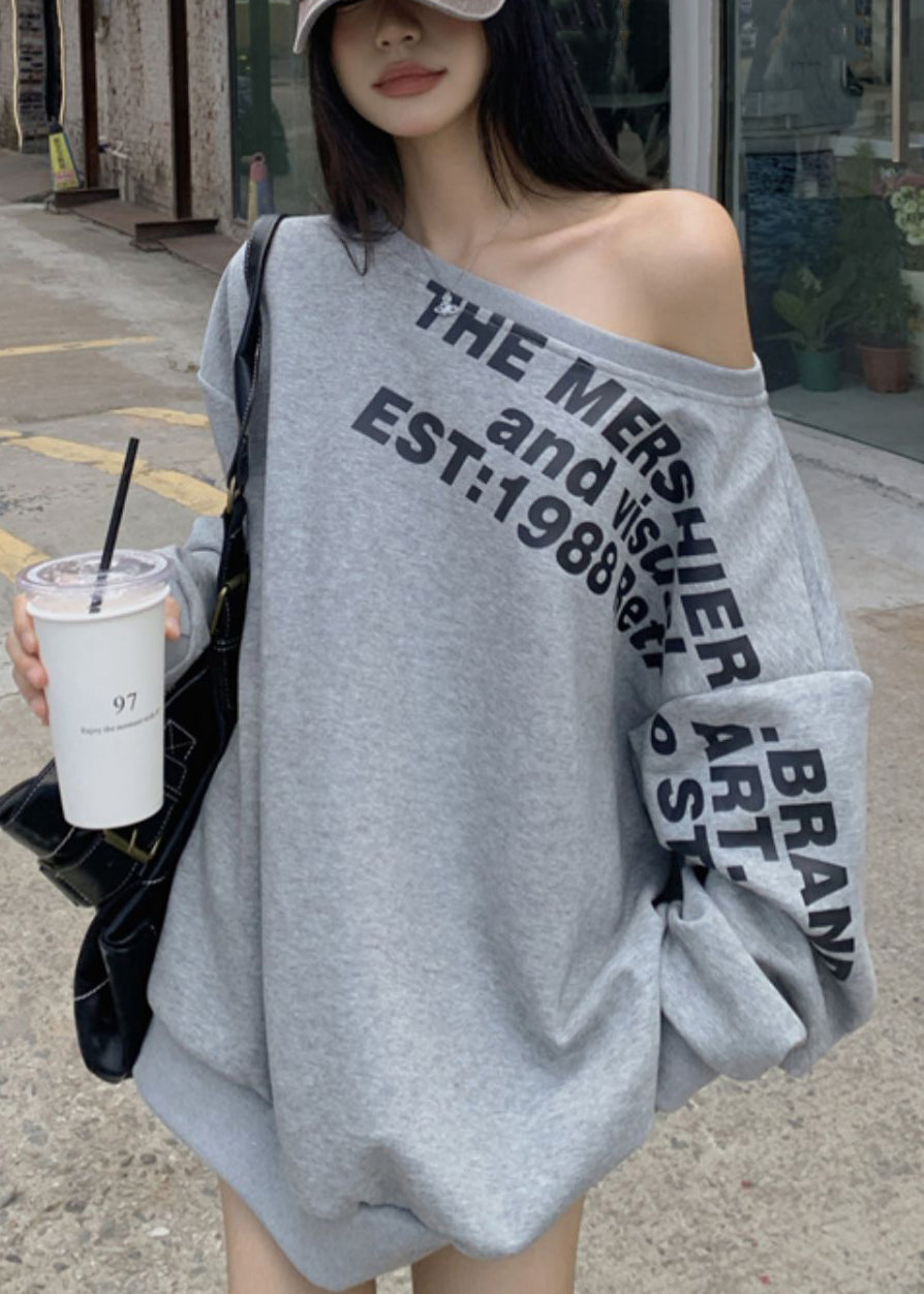 Gris Décontracté Sweat à Épaules Découvertes - EasyApparels
