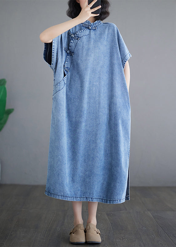 Jean Dénim Longue Robe Clair avec Manches Courtes - EasyApparels
