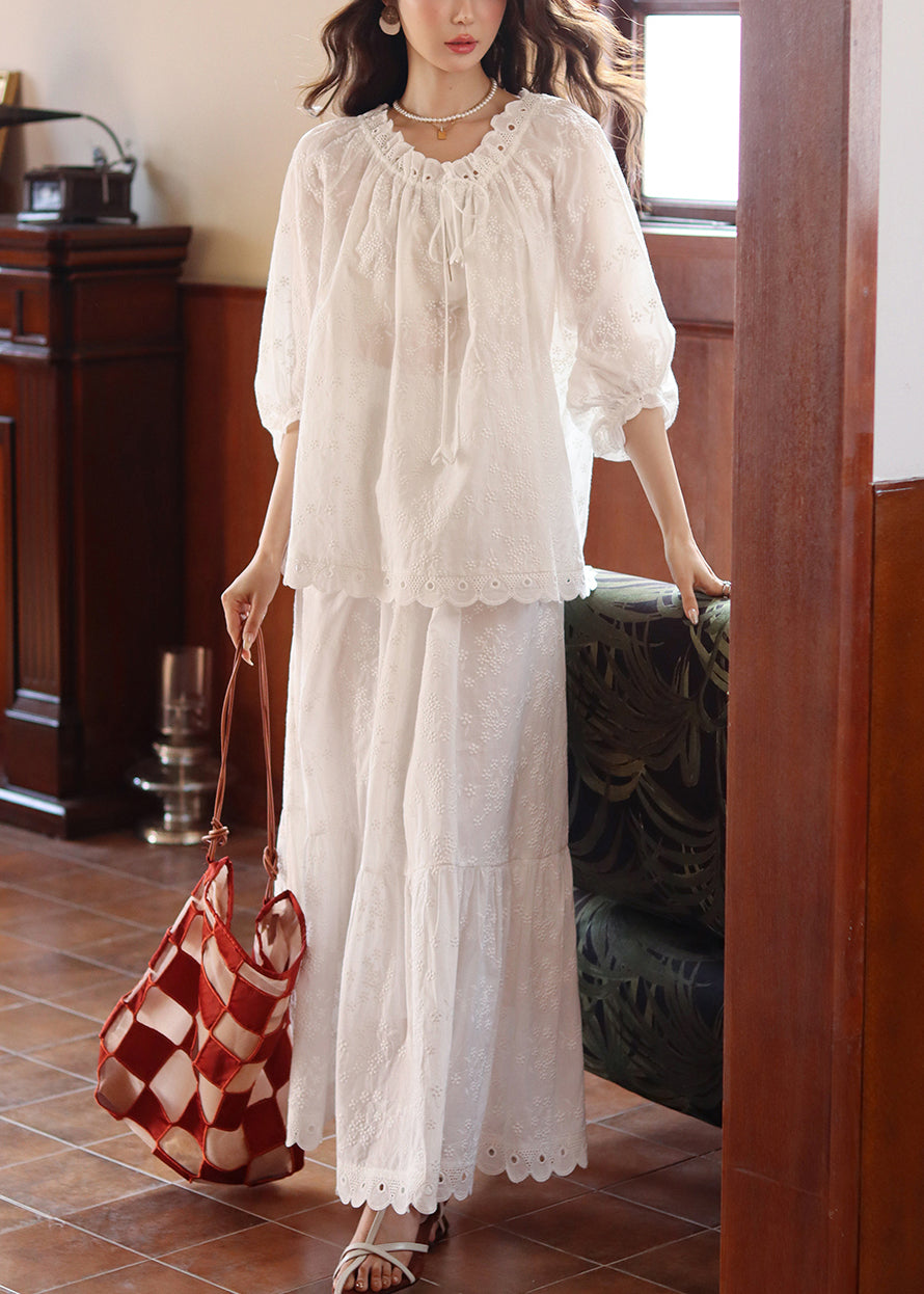 Robe deux pièces en dentelle blanche avec manches courtes - EasyApparels