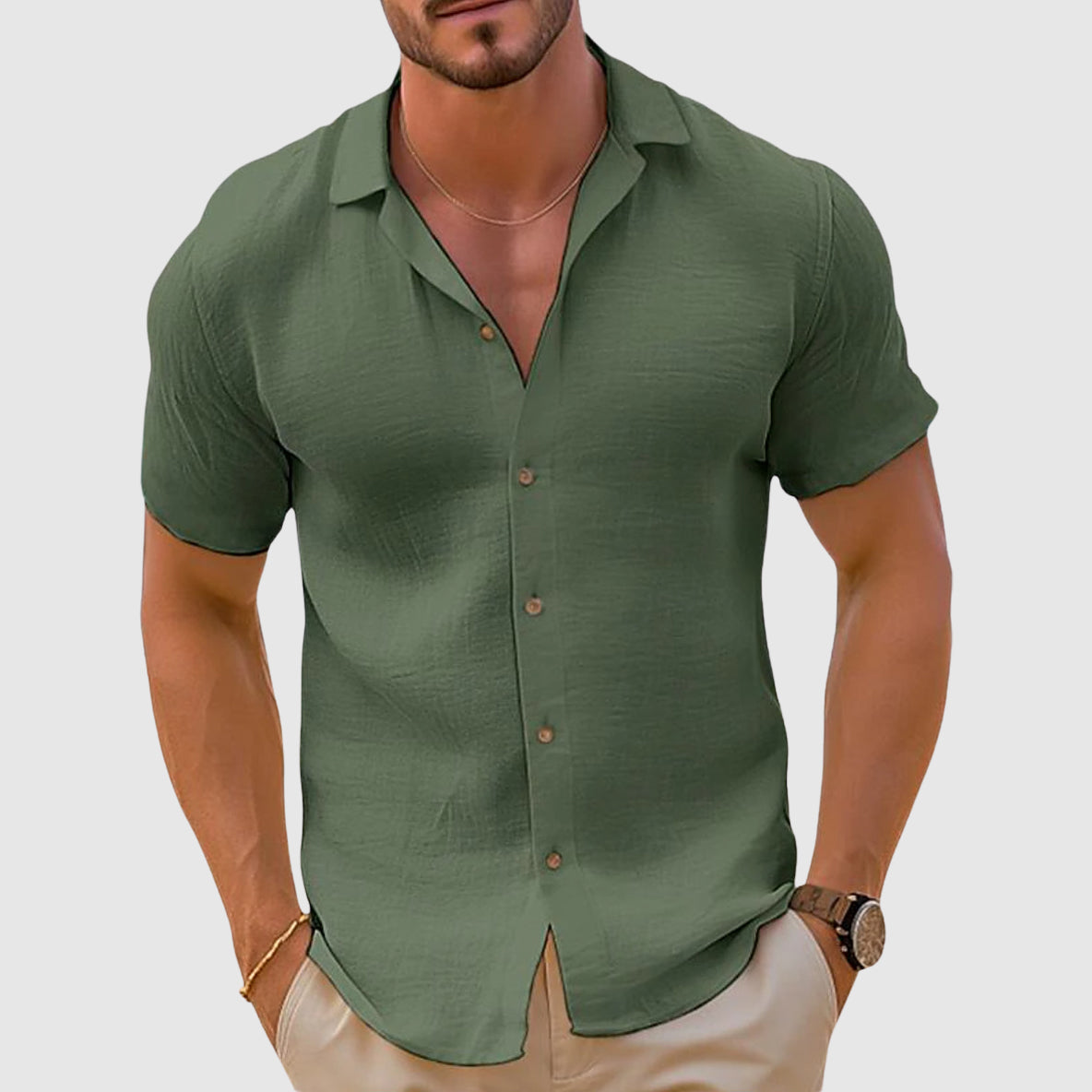 Chemise Homme Coton Court Manches Boutons Blanc