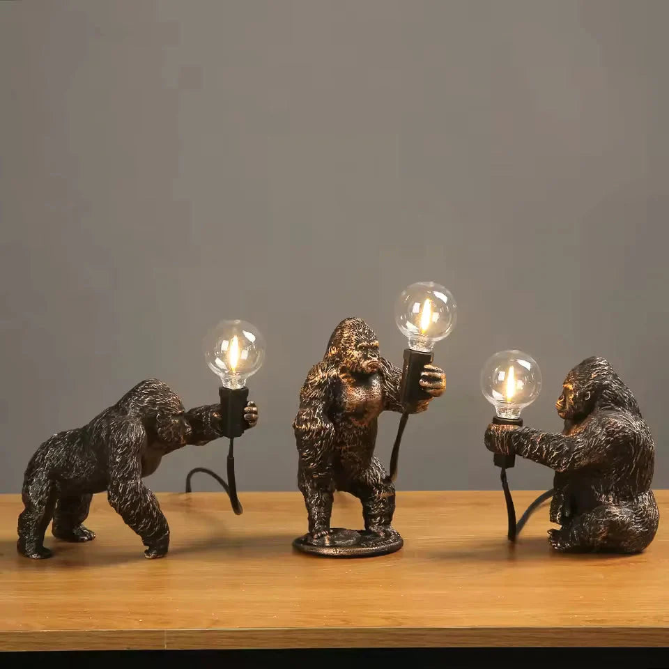 LumoGorilla™ – Lampe de Table en Résine Design Ludique Éclairage LED