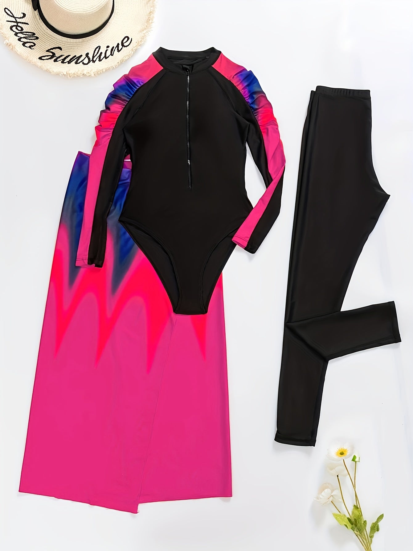 Lunaria™ – Maillot de Bain Manche Longue Femme avec Jupe Intégrée Modeste