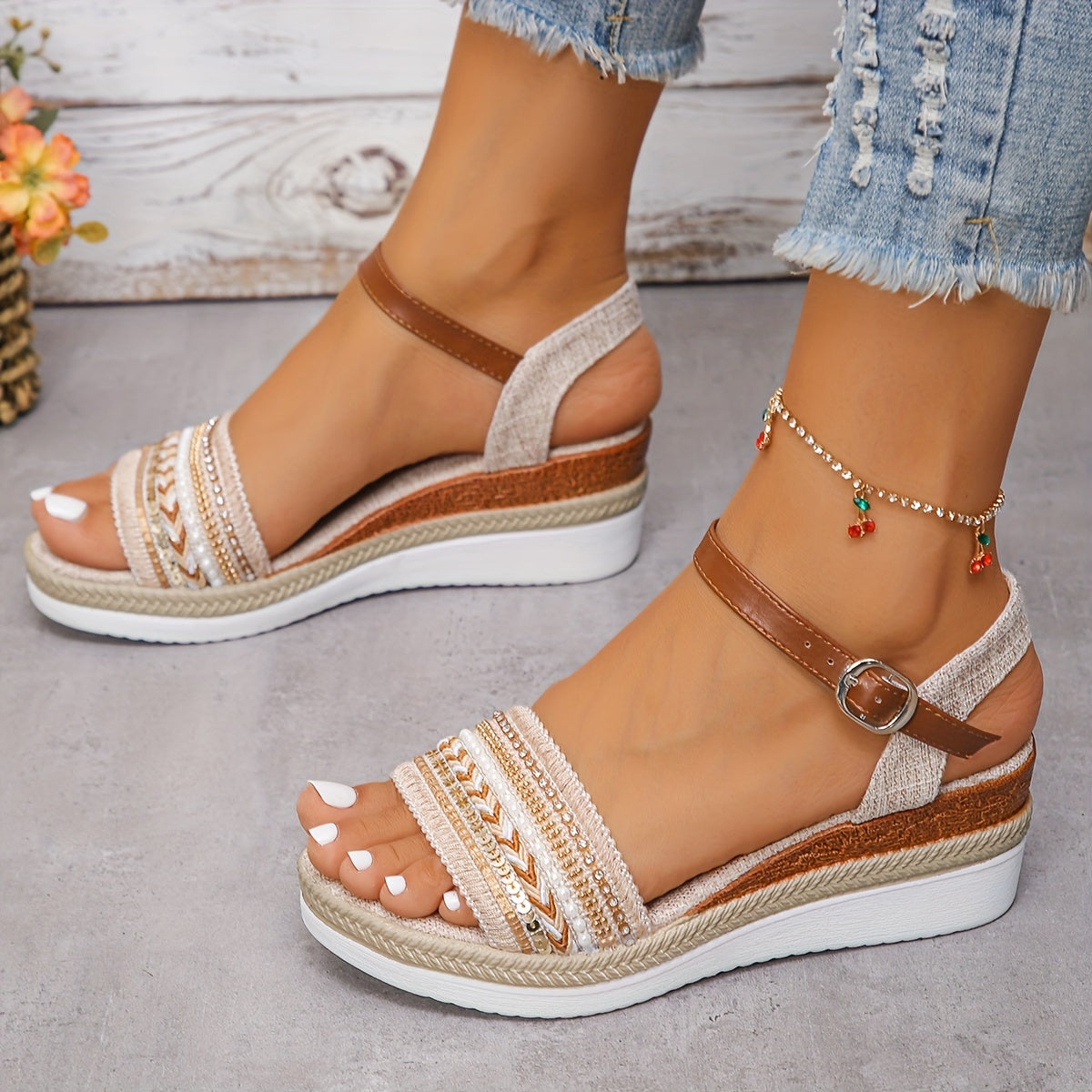 Lunaria™ – Sandales Femmes Confortables à Talon Compensé avec Strass Chic Été