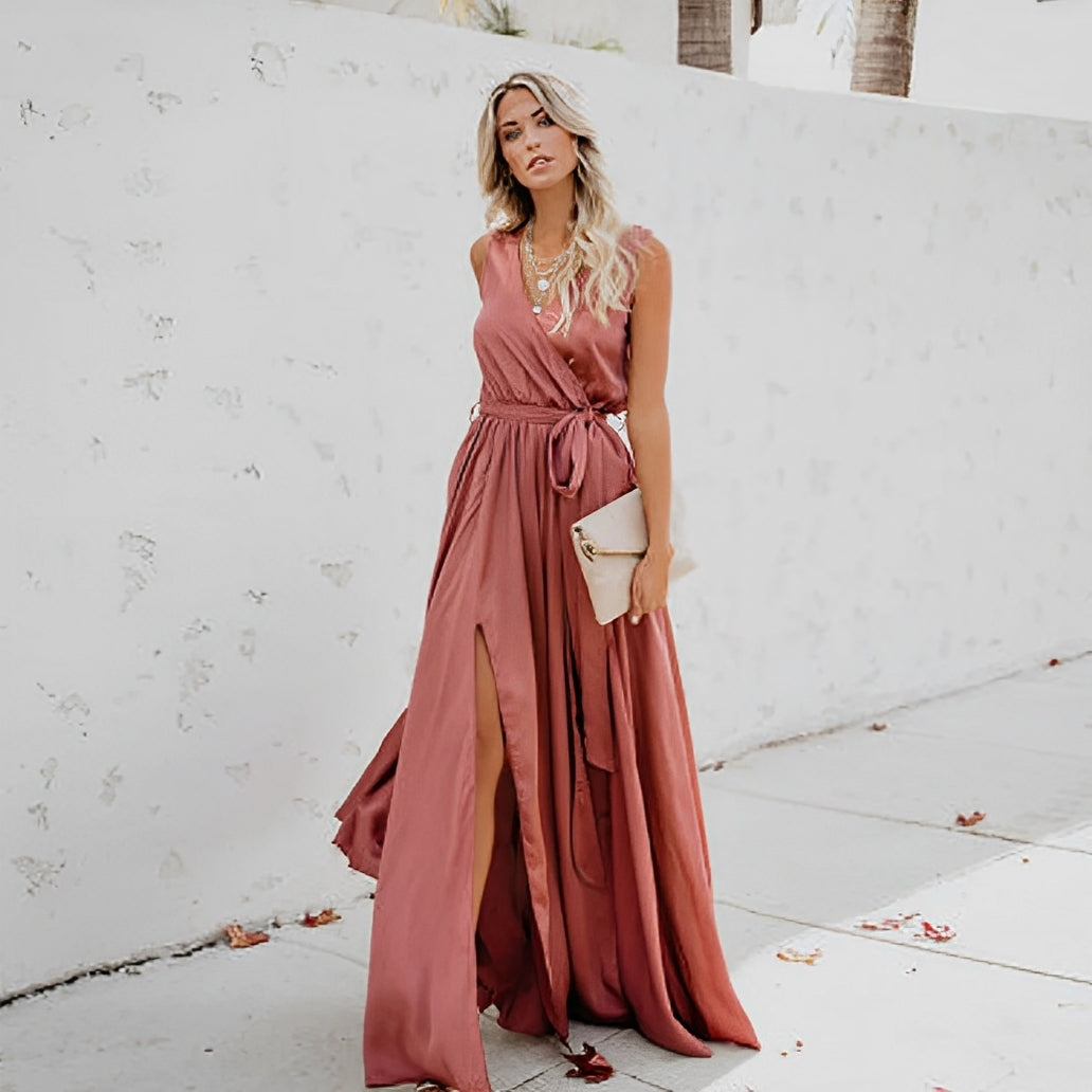 Lunesia™ – Robe Longue de Soirée Chic et Fluide Sans Manche