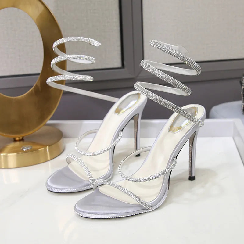 LuxeTwist™ – Sandales Femme Élégantes en Cuir avec Cristaux Scintillants