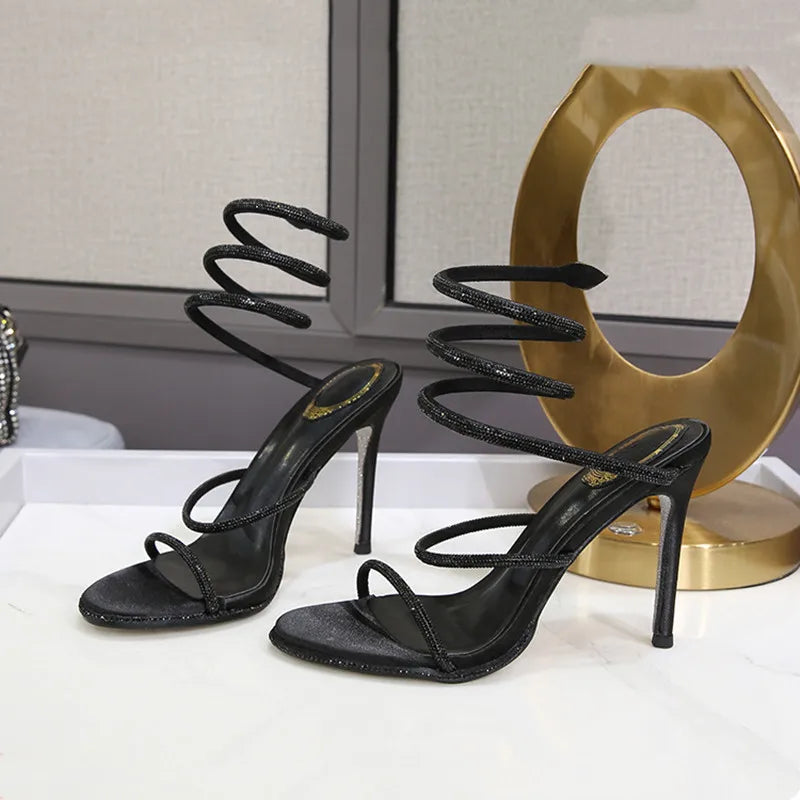 LuxeTwist™ – Sandales Femme Élégantes en Cuir avec Cristaux Scintillants