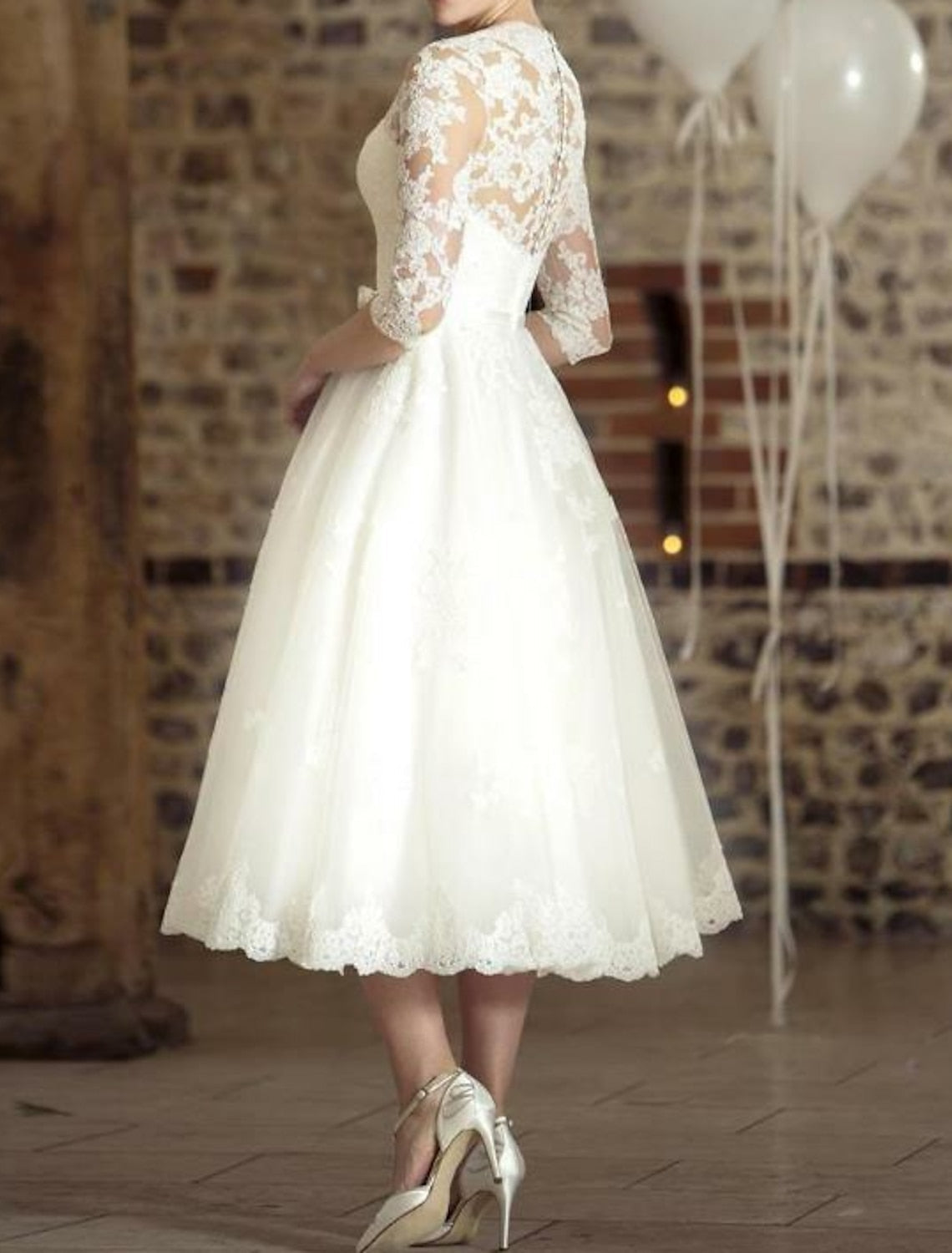 Robe de Mariée Vintage en Dentelle Midi Fleurée