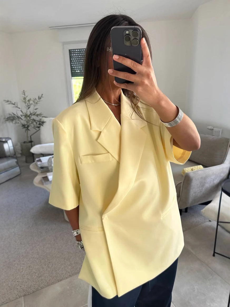 Blazer Femme Détendu - Veste Polyester Col Chemise Élégant