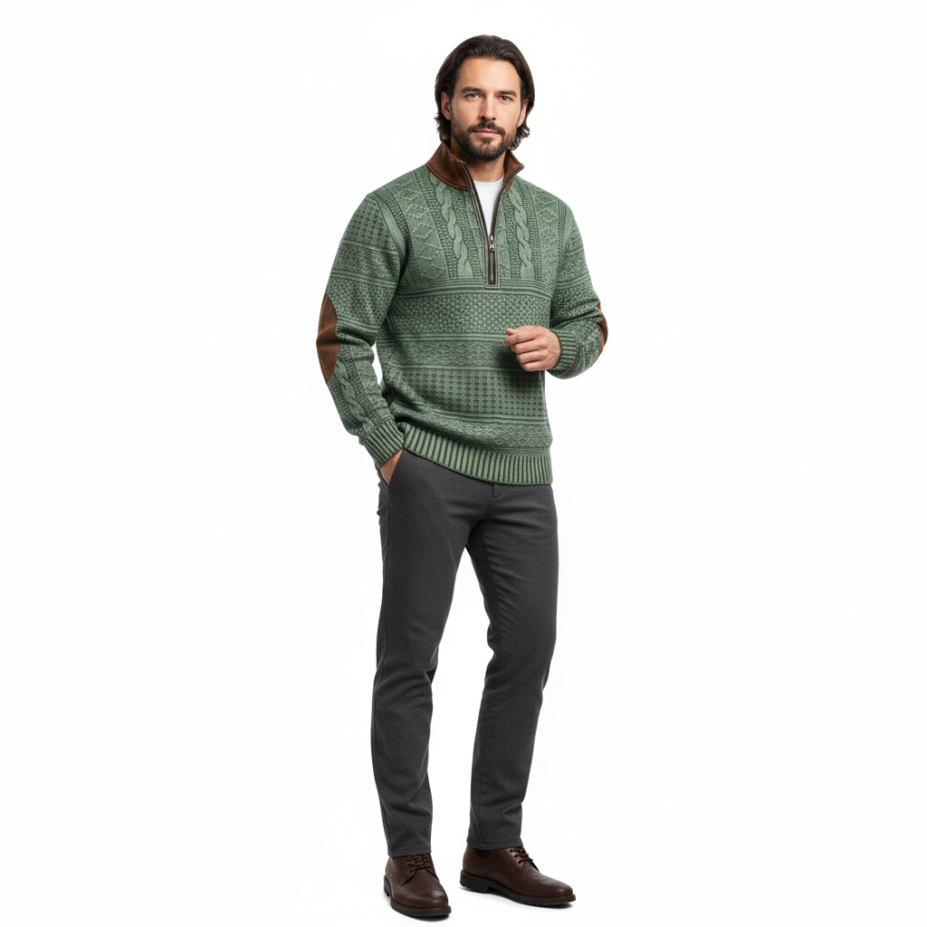 Pull Homme Coton Doux Zippé Taille Classique
