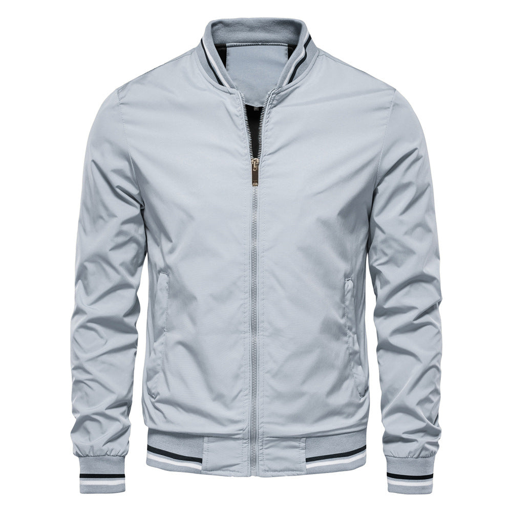 Veste en cuir brun pour homme, col montant et fermeture éclair