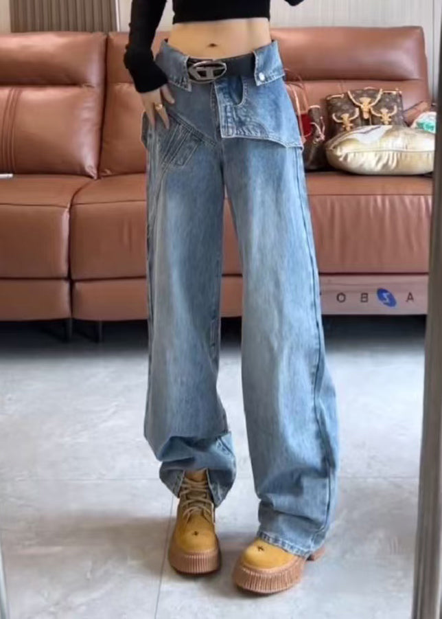 Jean haute taille décontracté bleu clair pour femme - EasyApparels