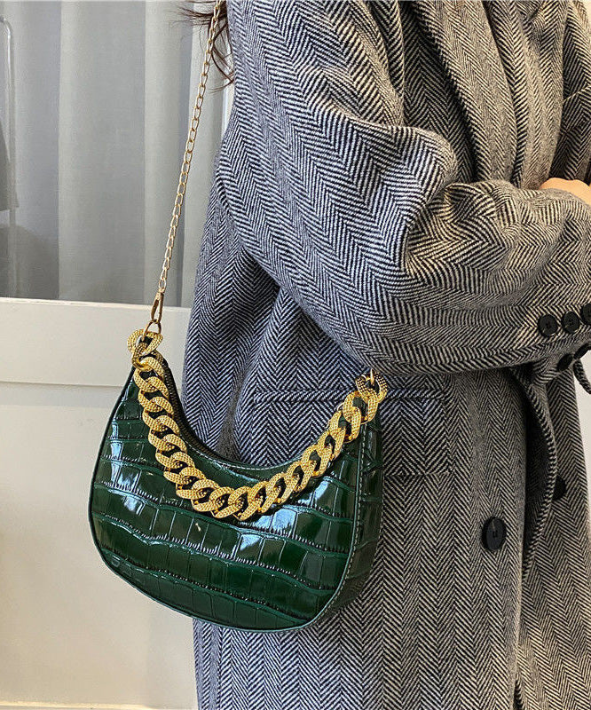 Sacs à bandoulière chic en cuir synthétique avec chaîne verte - EasyApparels