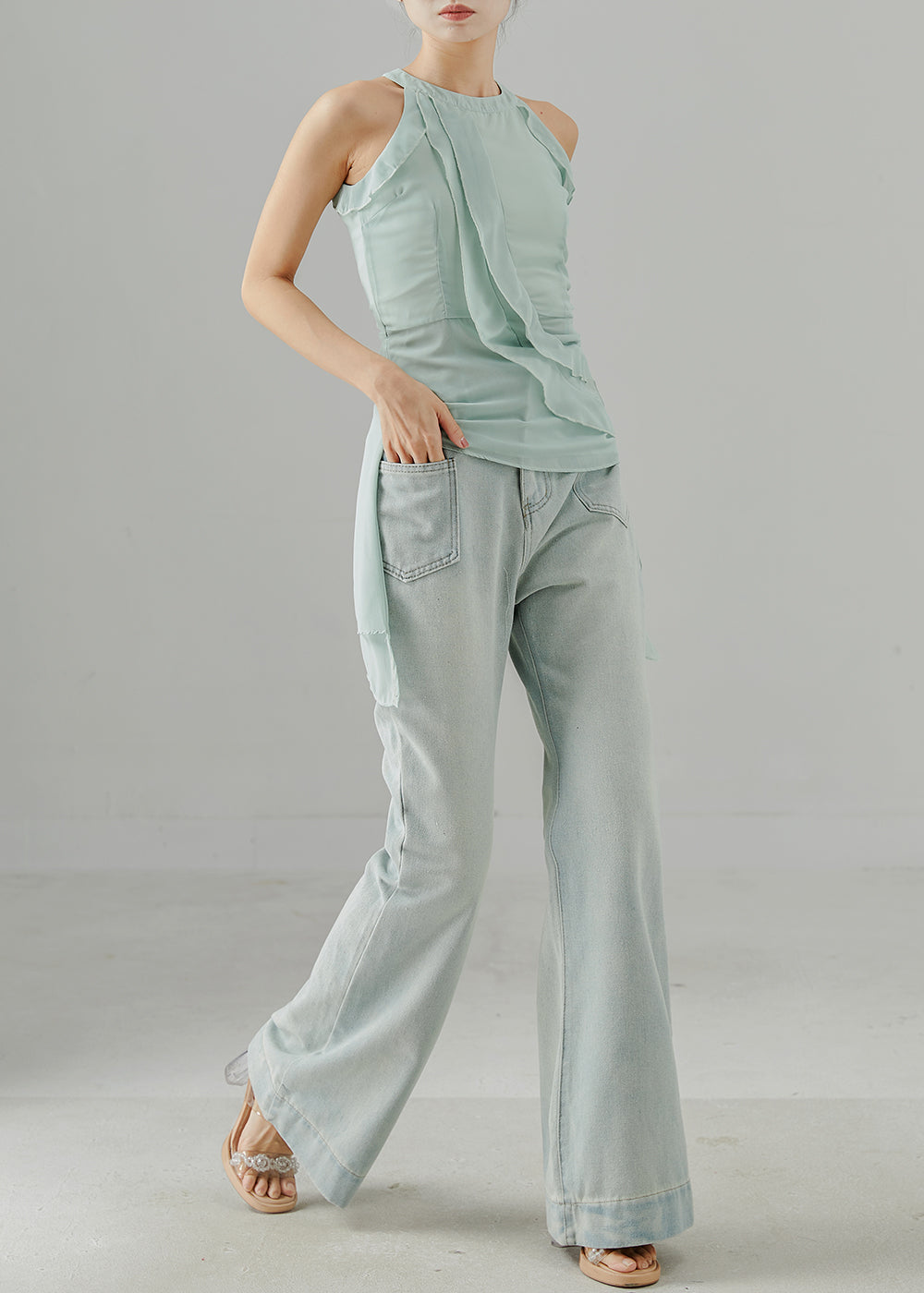 Pantalon décontracté en jeans clair confortable pour femme - EasyApparels