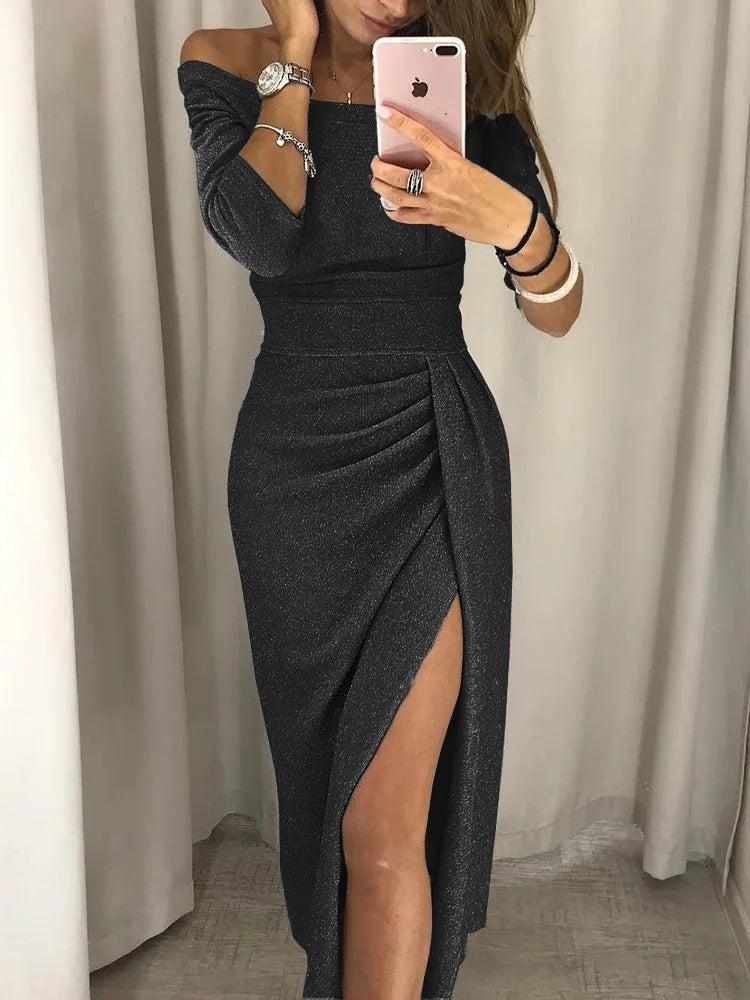 Robe Femme Mi-Longue Élégante Bleu Ciel