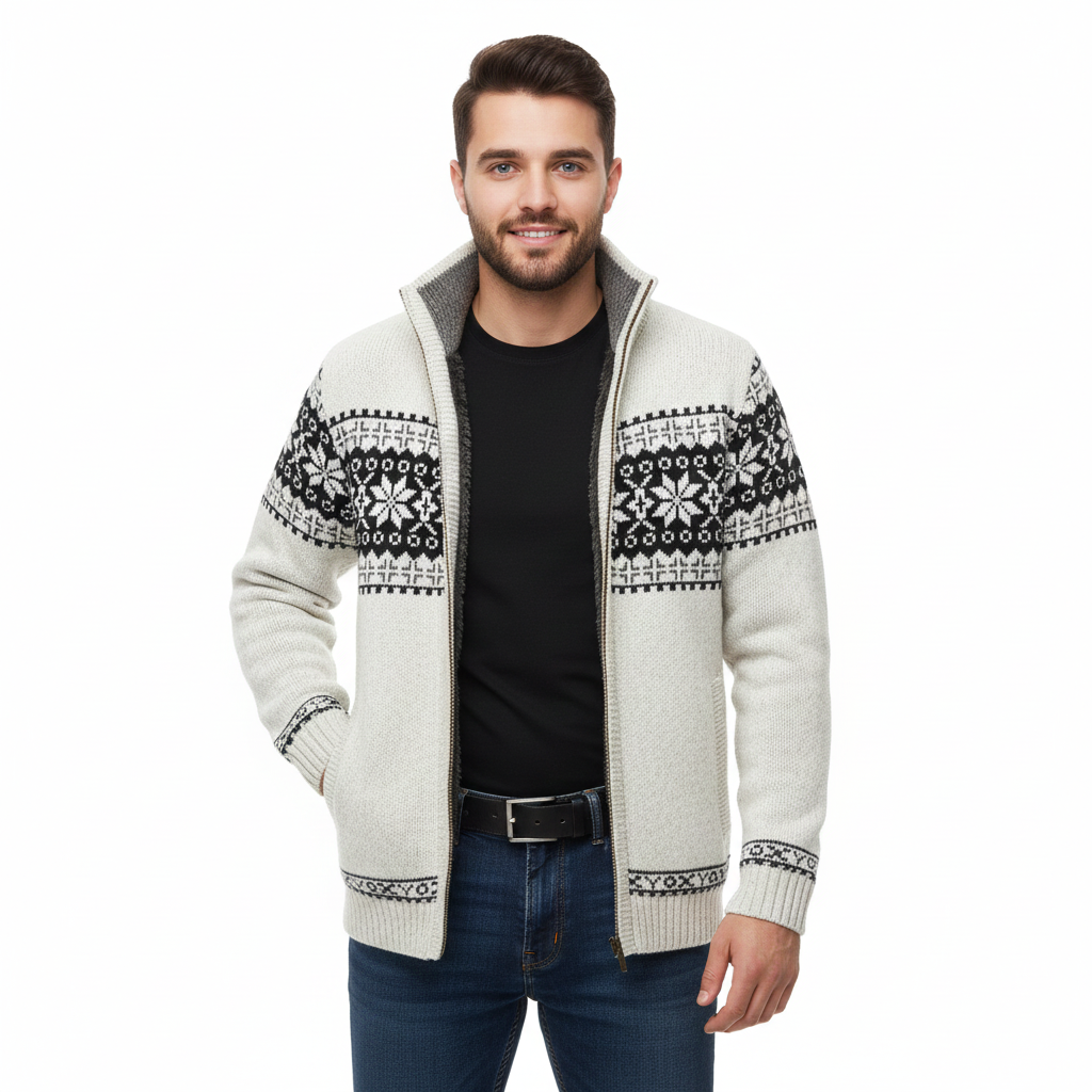 Veste Hiver Homme Capuchon Imprimé Nordique Élégant