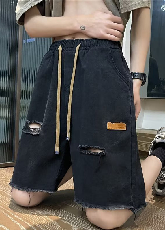 Ripped Black Jeans for Men with Belt and Pockets - EasyApparels
