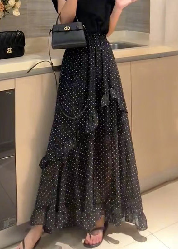 Jupe noir en soie légère à volants pour femme été - EasyApparels
