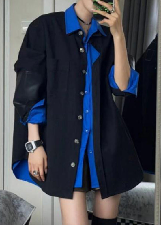 Robe deux pièces, veste noire et blouse bleue printanière - EasyApparels