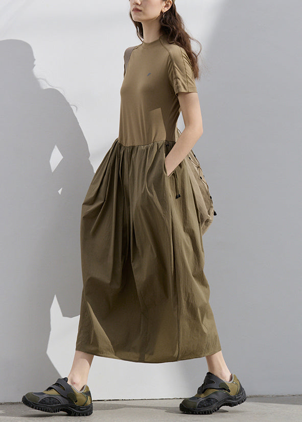 Robes d'été en coton décontracté avec poches olive foncé - EasyApparels