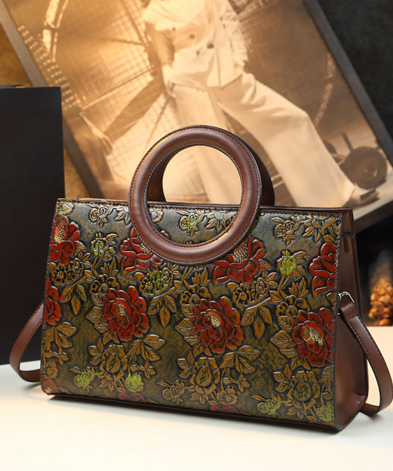 Chic sac tote vintage brun fleuri - EasyApparels