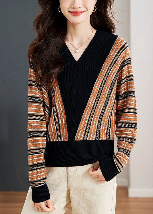 Coloré pull rayé col V pour printemps - EasyApparels