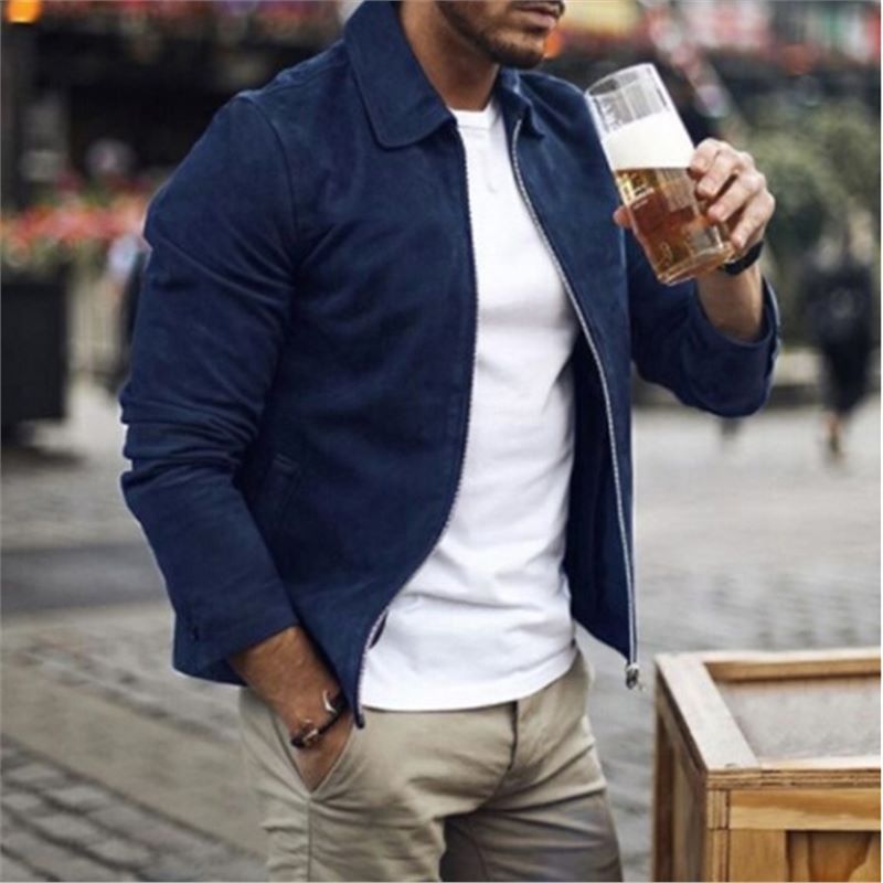 Veste en cuir brun homme zippée et ajustée