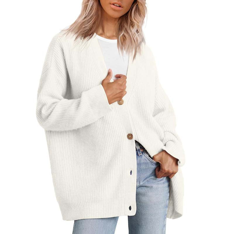 Cardigan femme décontracté col V oversize boutonné