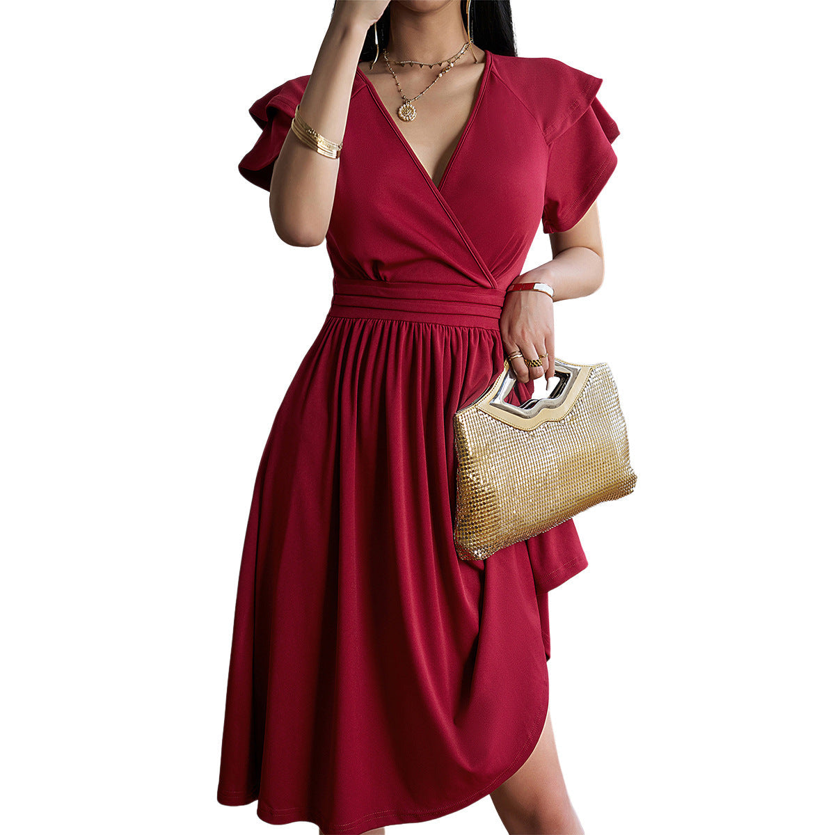 Eleganza™ – Robe Midi Femme Élégante Col en V Flatteur Polyvalente-6
