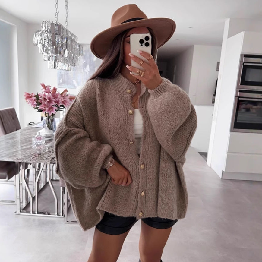 Cardigan Géant en Maille avec Boutons Dorés