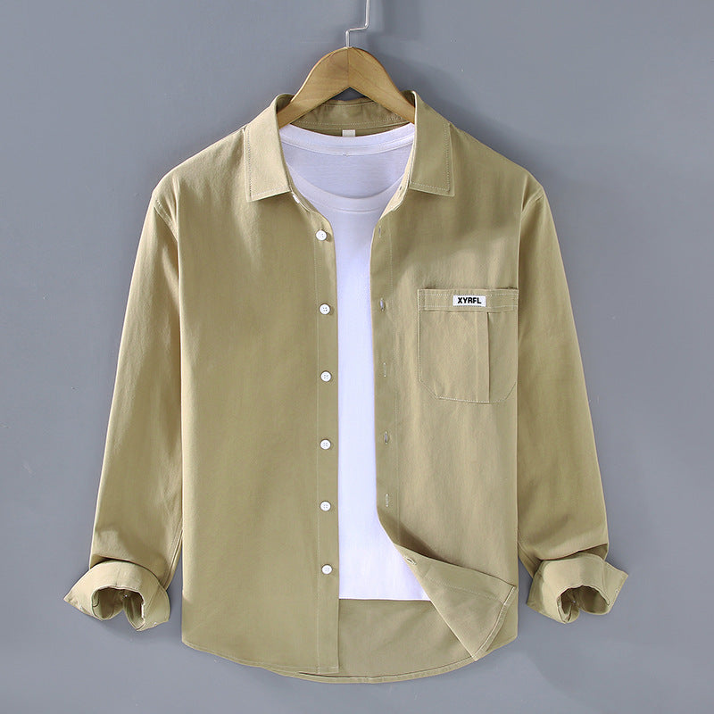 Chemise Homme Coton Pur à Manches Longues avec Poche Poitrine