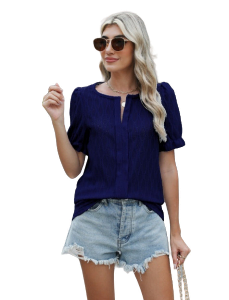 Blouse Femme Rose à Manches Courtes Décor Brodé