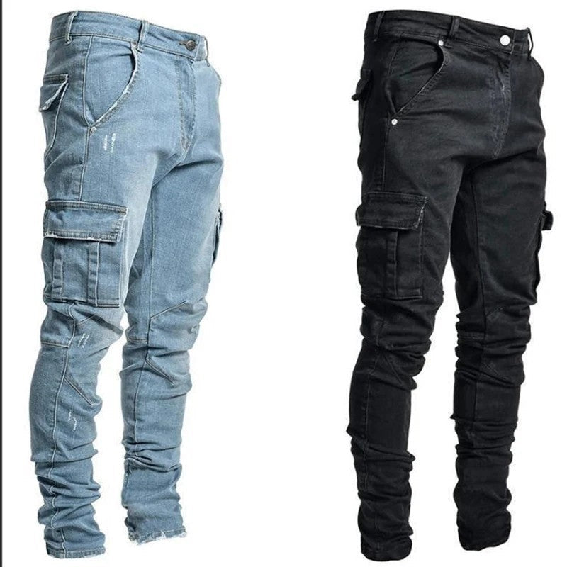 Pantalon Jeans Cargo avec Poches Multiples pour Homme