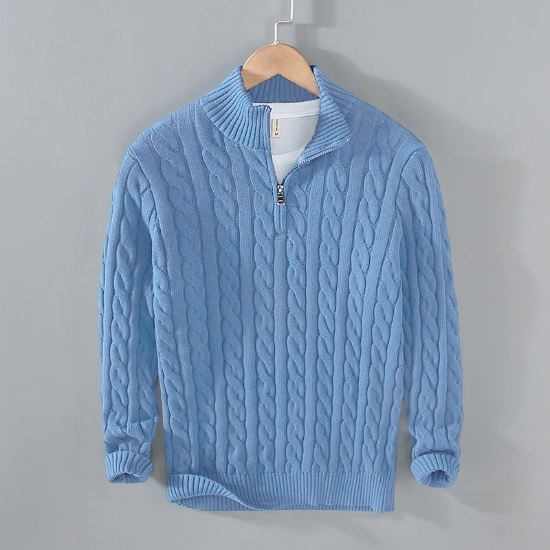 Pull Homme Col Zip Mi-Hauteur Coton Doux