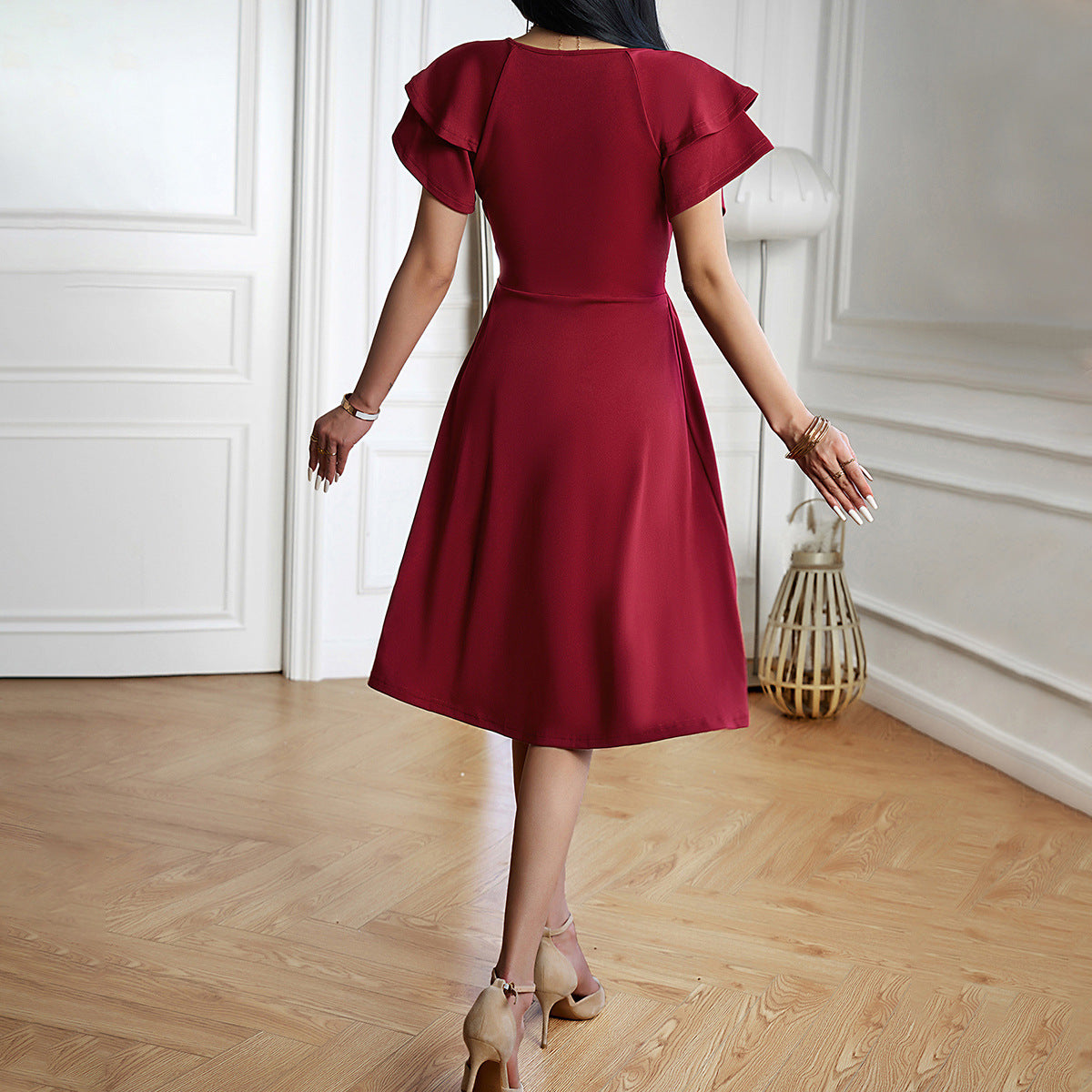 Eleganza™ – Robe Midi Femme Élégante Col en V Flatteur Polyvalente-5