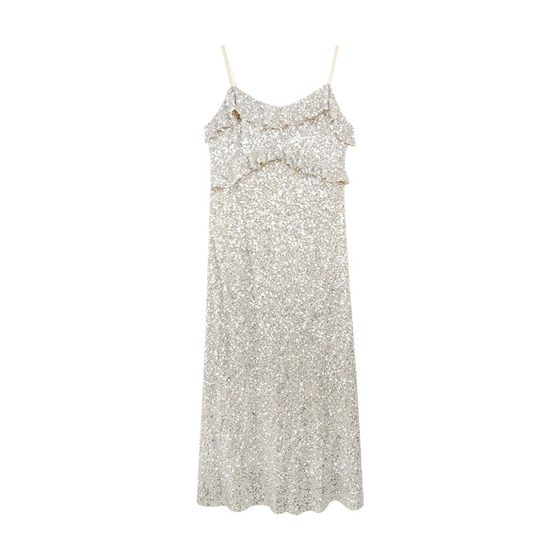 Robe Été Sans Manches avec Volants et Paillettes
