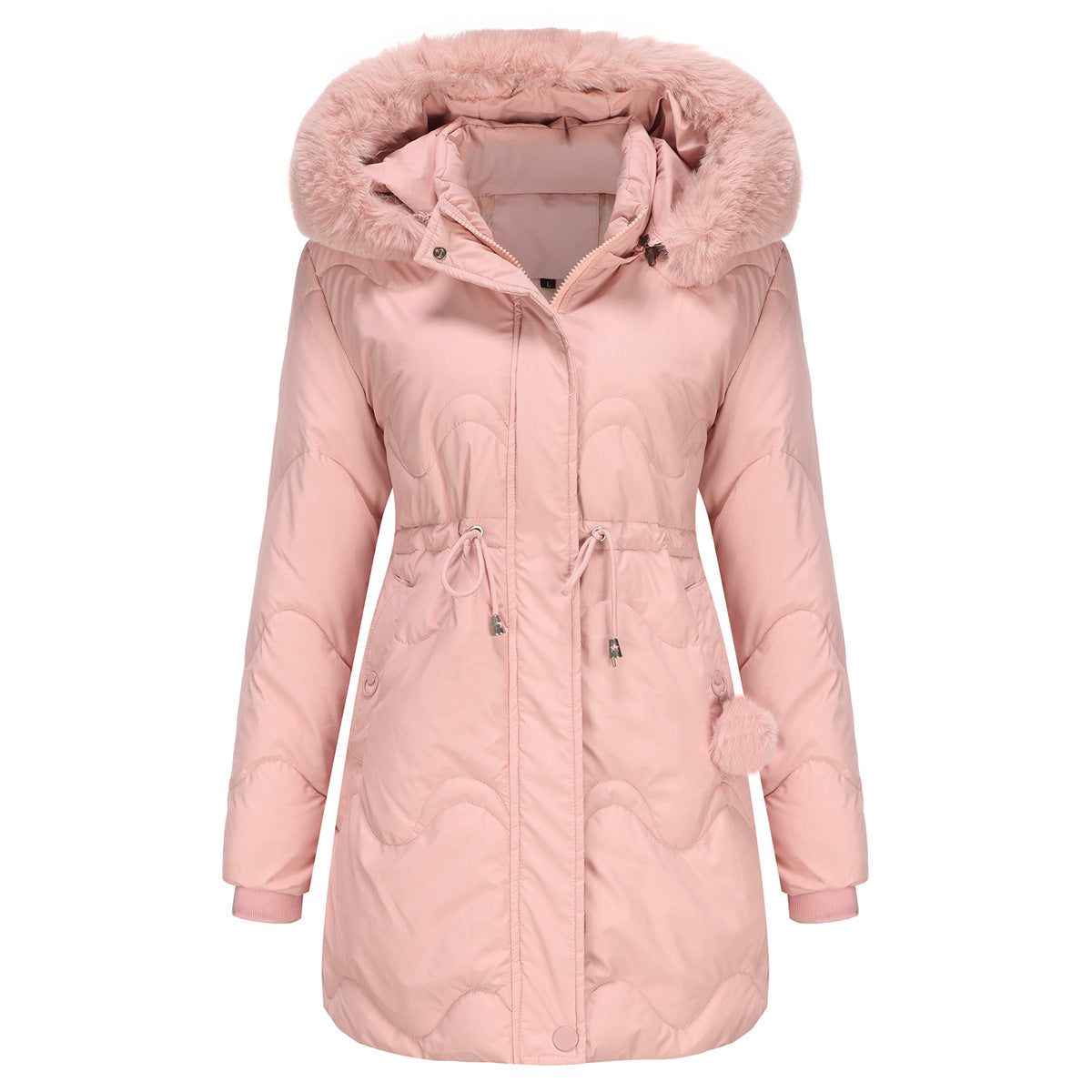Manteau hiver à capuche long manches chaud et élégant