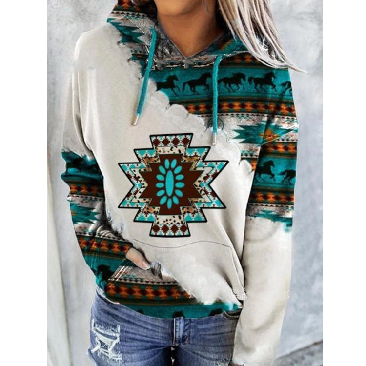 Sweat À Capuche Femme Hiver Imprimé Floral Chaud et Confortable